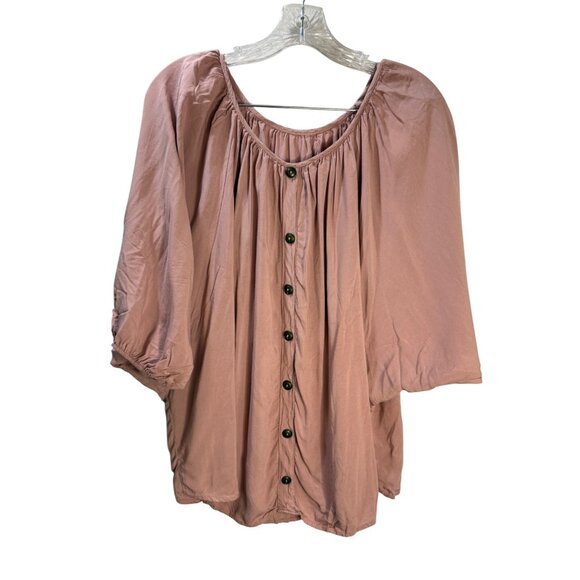 Button-Down Blush Pink Blouse With Elastic Sleeves - Picture 5 of 8